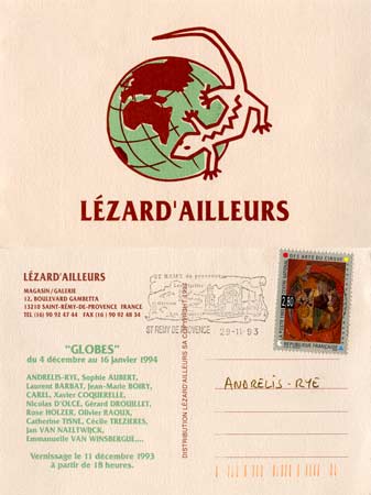 invitation pour l'exposition "Globes"  la Galerie Lzard'ailleurs, Saint Rmy de Provence