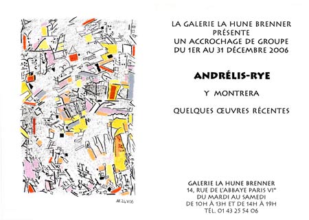 invitation pour l'exposition "œuvres récentes"  la Galerie La Hune-Brenner - Paris