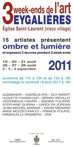 affiche de l'exposition "3 week-ends de l'art, Ombre et Lumière"  l'Église Saint-Laurent - Eygalières