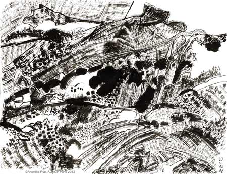 Rocher, 30 juin 2000, encre de Chine sur papier, 70 x 111,5 cm