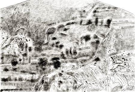 Paysage, 19 janvier 2001, encre de Chine sur papier, 75 x 110 cm