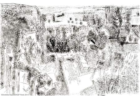 Paysage, 22 dcembre 2001, encre de Chine sur papier, 75 x 110 cm