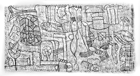 Andr&eacute;lis-Rye, Homme, jardin, animaux, lac, encre de Chine sur papier, 50 x 92 cm