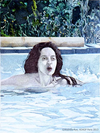 La Piscine, 21 mars 1977, feutre  l'eau sur papier, 76x57 cm