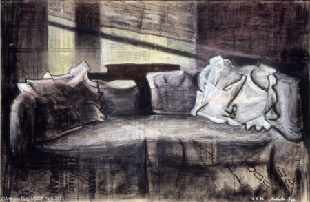 Divan, 5 juillet 1992, huile et encre sur papier, 76 x 115 cm